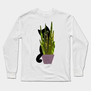 KITTEN WITH PLANT Cute Black Cat Long Sleeve T-Shirt